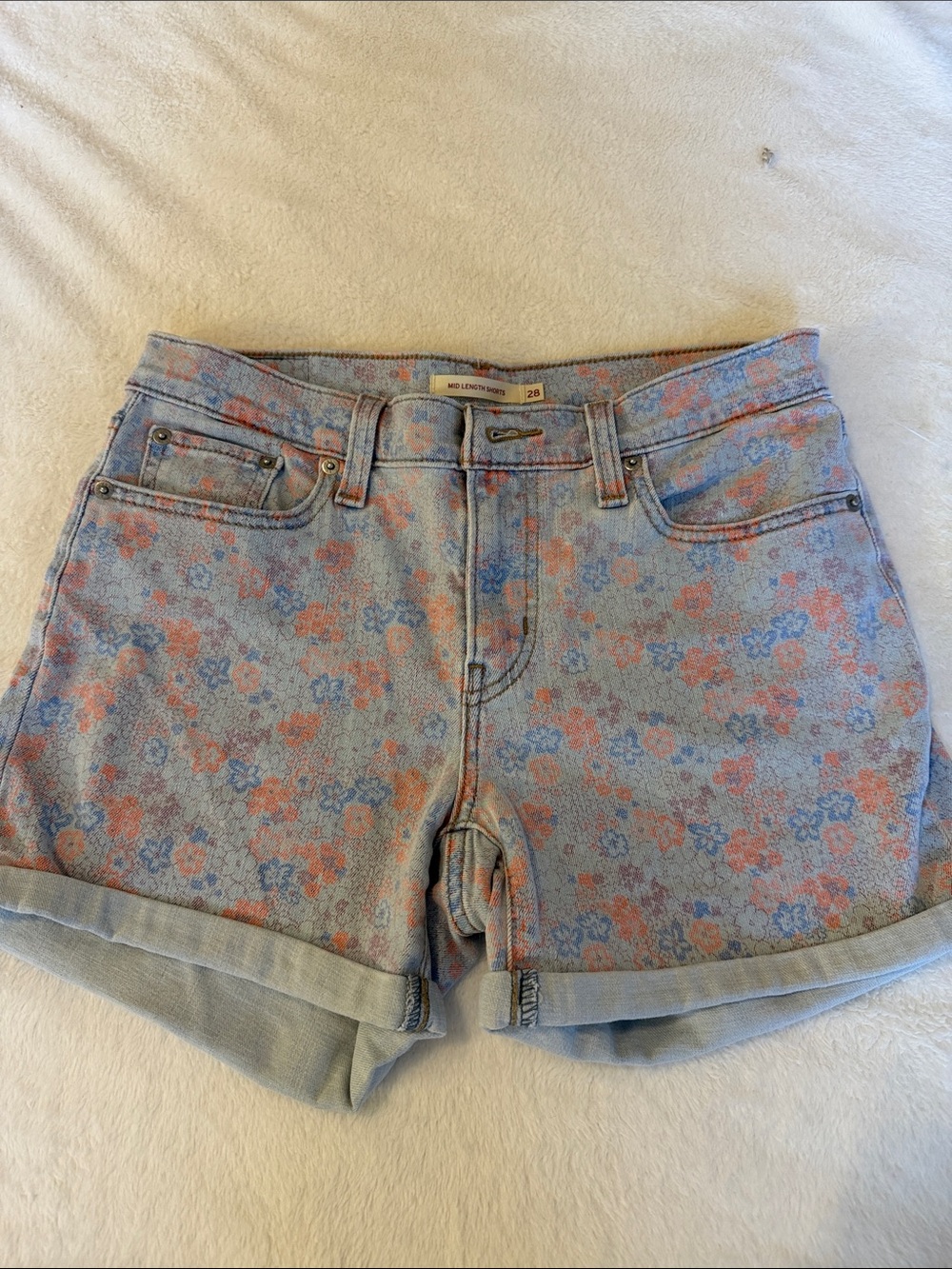 Levi's Light Blue Denim Shorts with Peach & Blue Floral Print